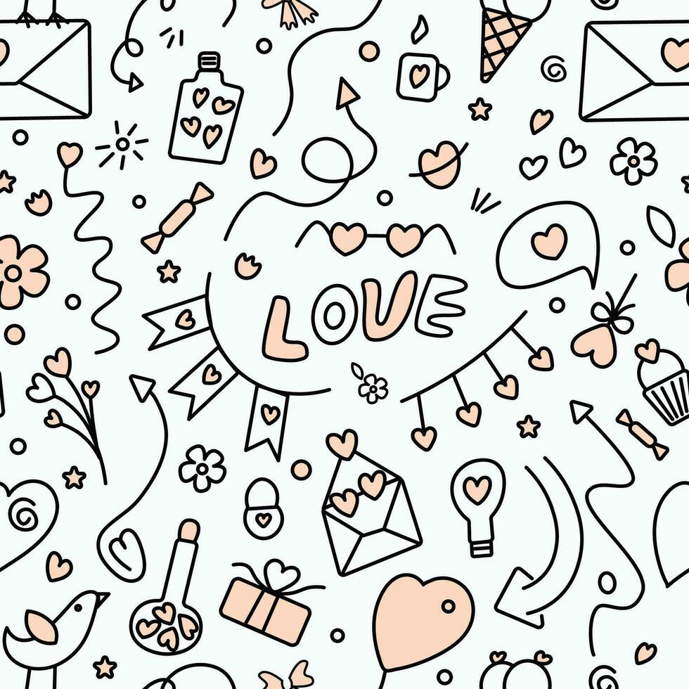 Valentine's Day. Seamless doodle illustration. Elements for design of fabric, wallpaper or wrapping paper vector