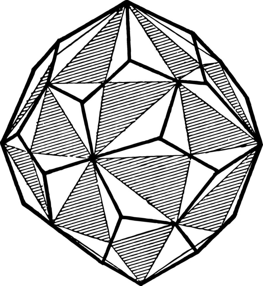 Right Handed Pentagonal Icositetrahedron, vintage illustration. vector