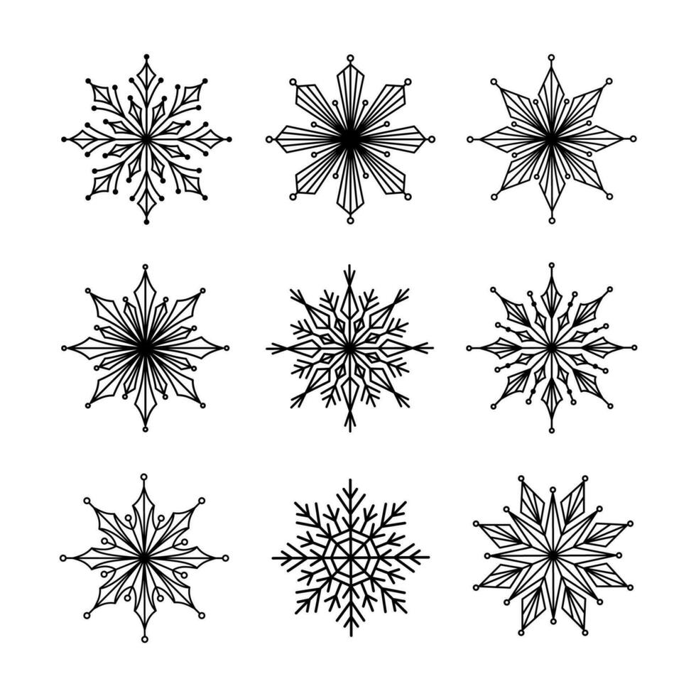 Snowflakes big set icons. Happy christmas and new year. Winter design elements. Vector illustration.