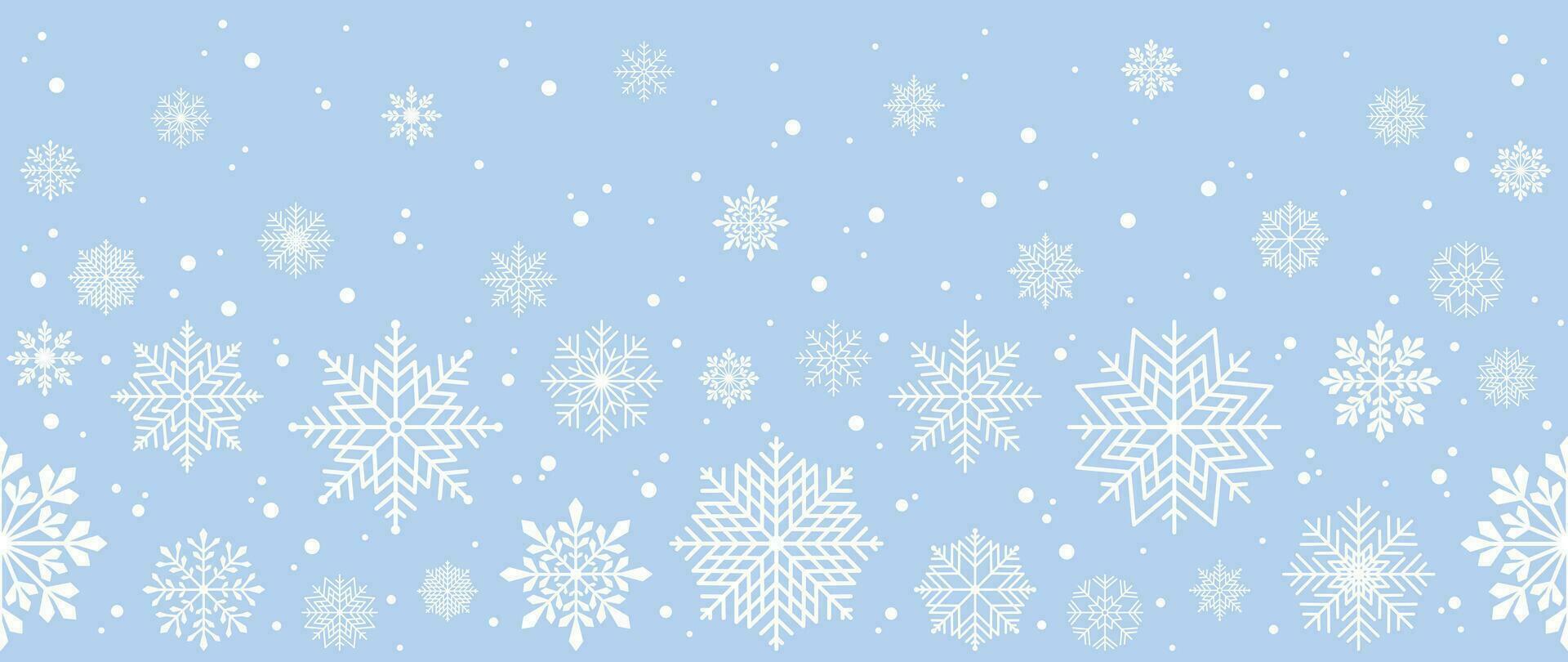 Winter background with snowflakes and snow. Seamless pattern. Vector illustration for cover, banner, poster, web, textiles and packaging.