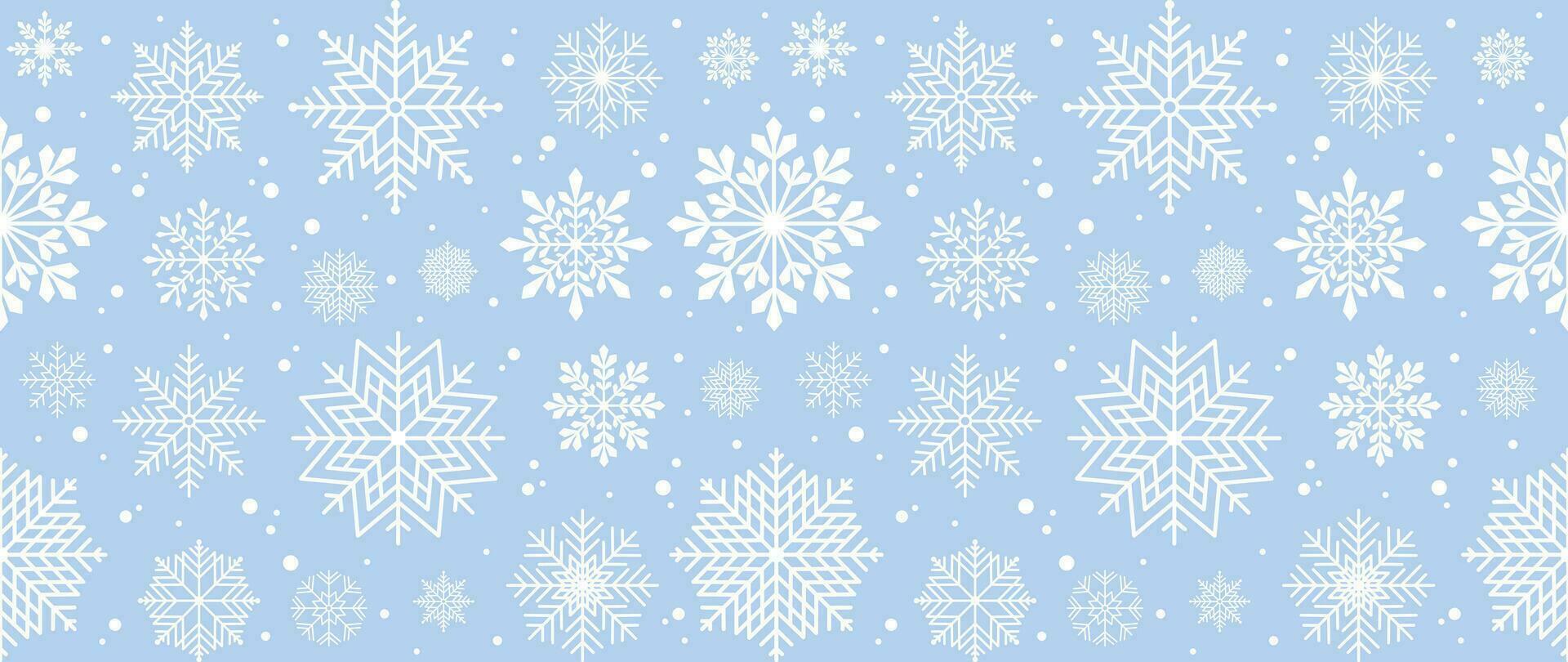 Winter background with snowflakes and snow. Seamless pattern. Vector illustration for cover, banner, poster, web, textiles and packaging.