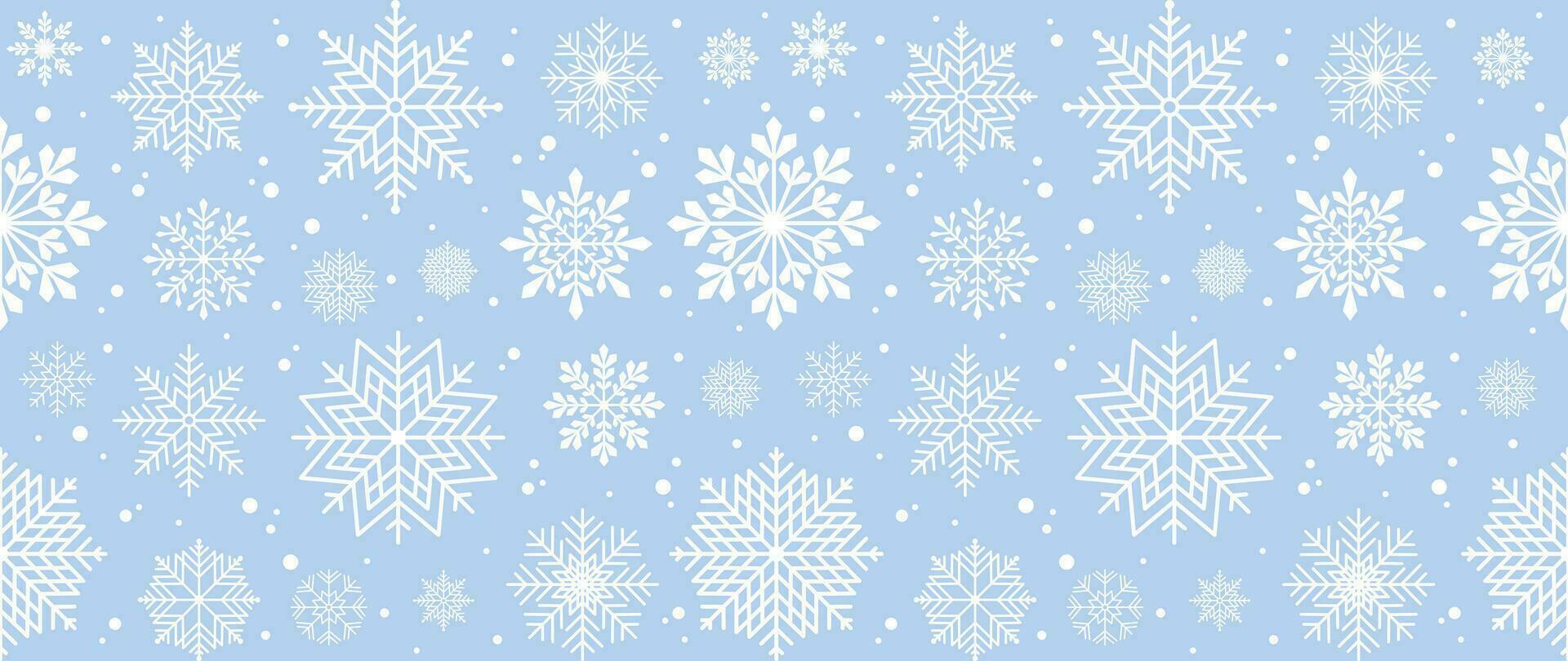 Winter background with snowflakes and snow. Seamless pattern. Vector illustration for cover, banner, poster, web, textiles and packaging.