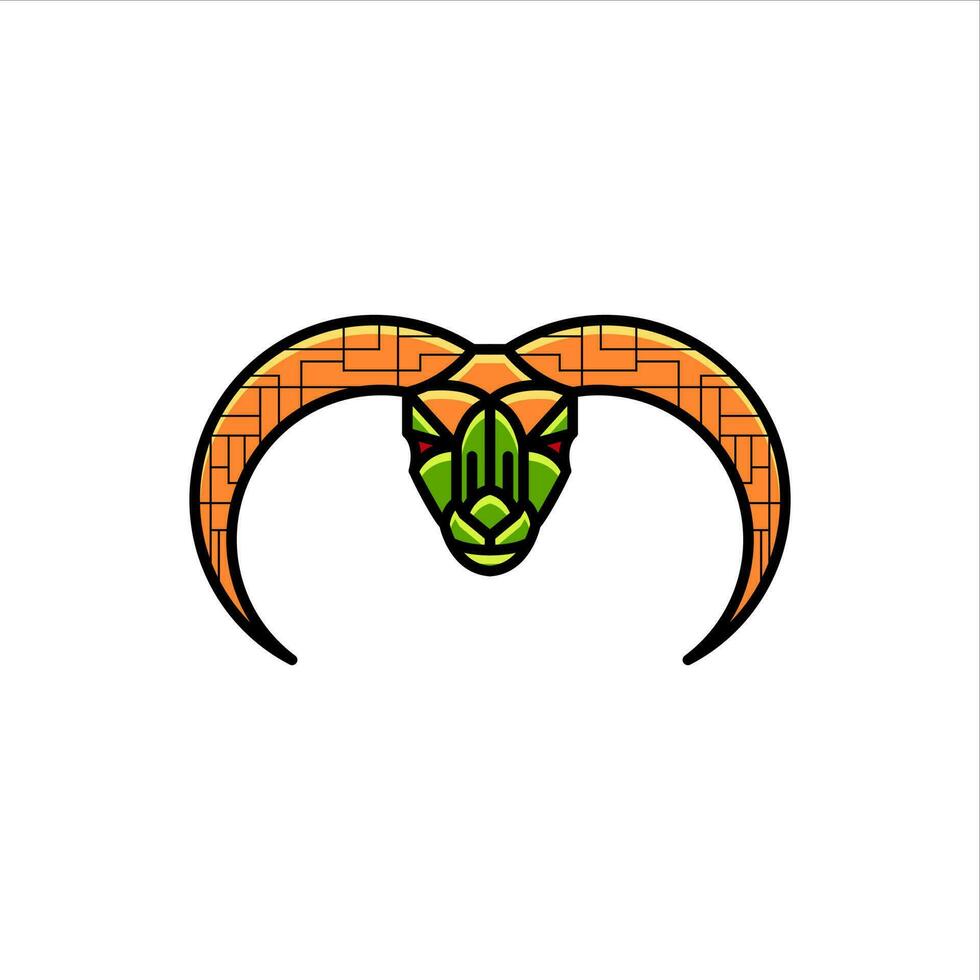 a ram head with a green and orange design vector