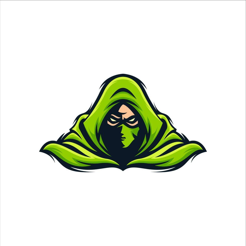 green hooded ninja logo design vector