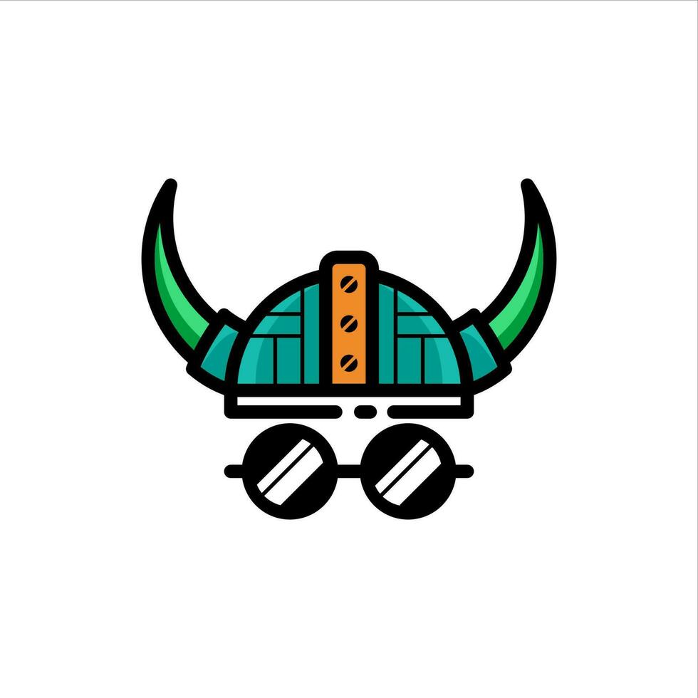 vikingo casco con lentes y cuernos vector