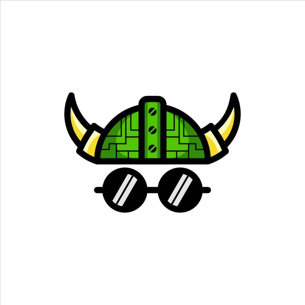 vikingo casco con lentes y cuernos vector