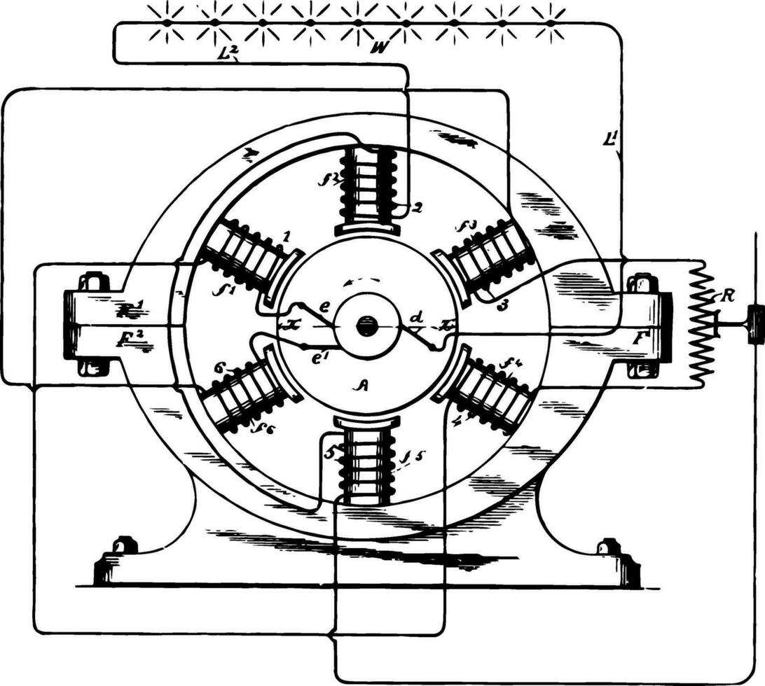 Dynamo Electric Machine vintage illustration. vector