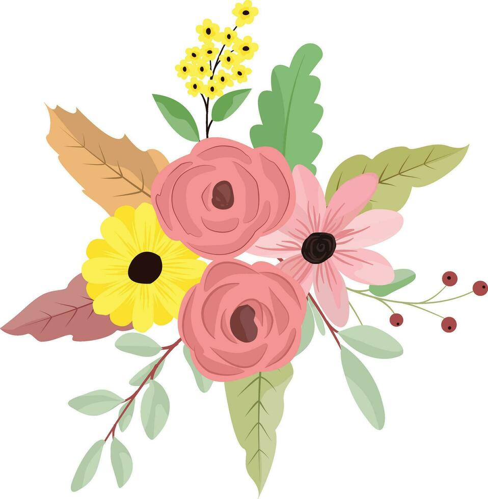 Flower bouquet with green leaves, for wedding invitations, in, wallpaper, fashion, prints. vector