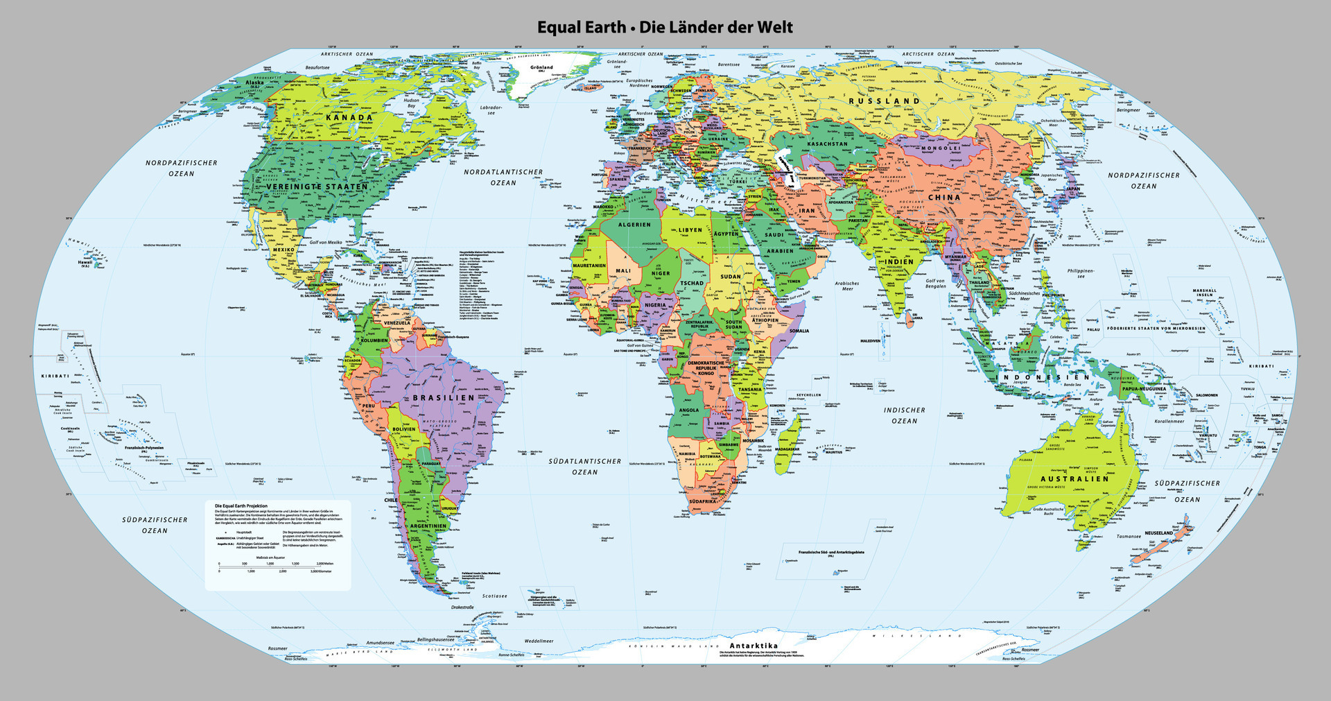 German Language Political Map Of The World Equal Earth Projection German Language Political Map Of The World Equal Earth Projection Vector