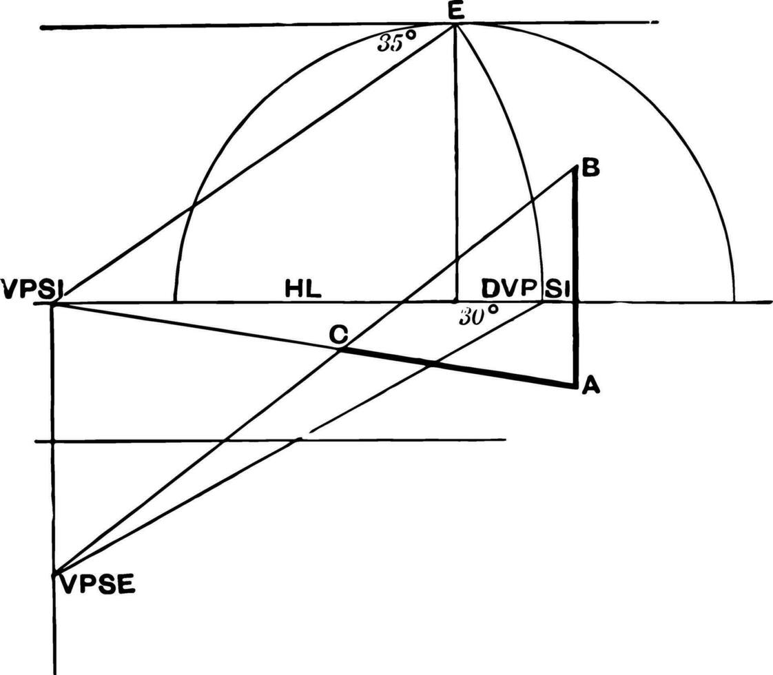 Perspective Drawing, vanishing point,  vintage engraving. vector