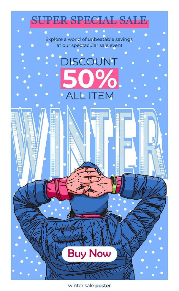 Winter sale poster hand drawn style vector illustration