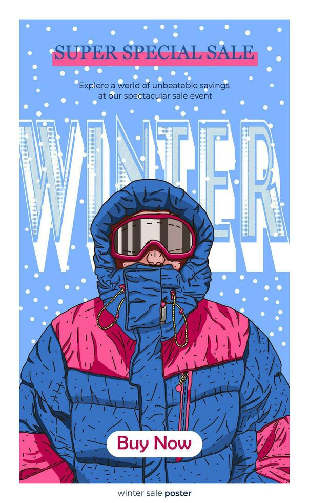 invierno rebaja póster mano dibujado estilo vector ilustración