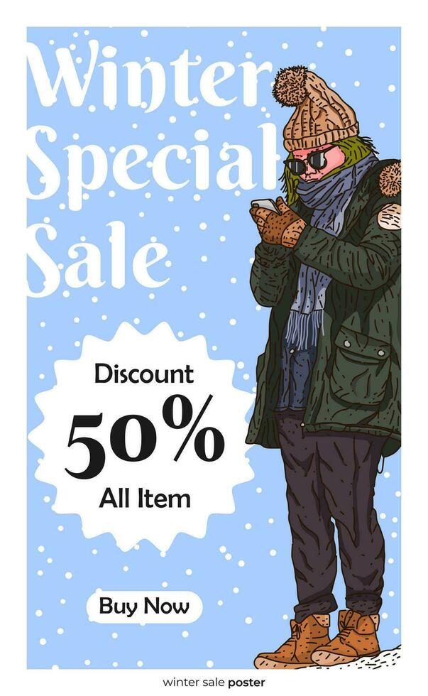 Winter sale poster hand drawn style vector illustration