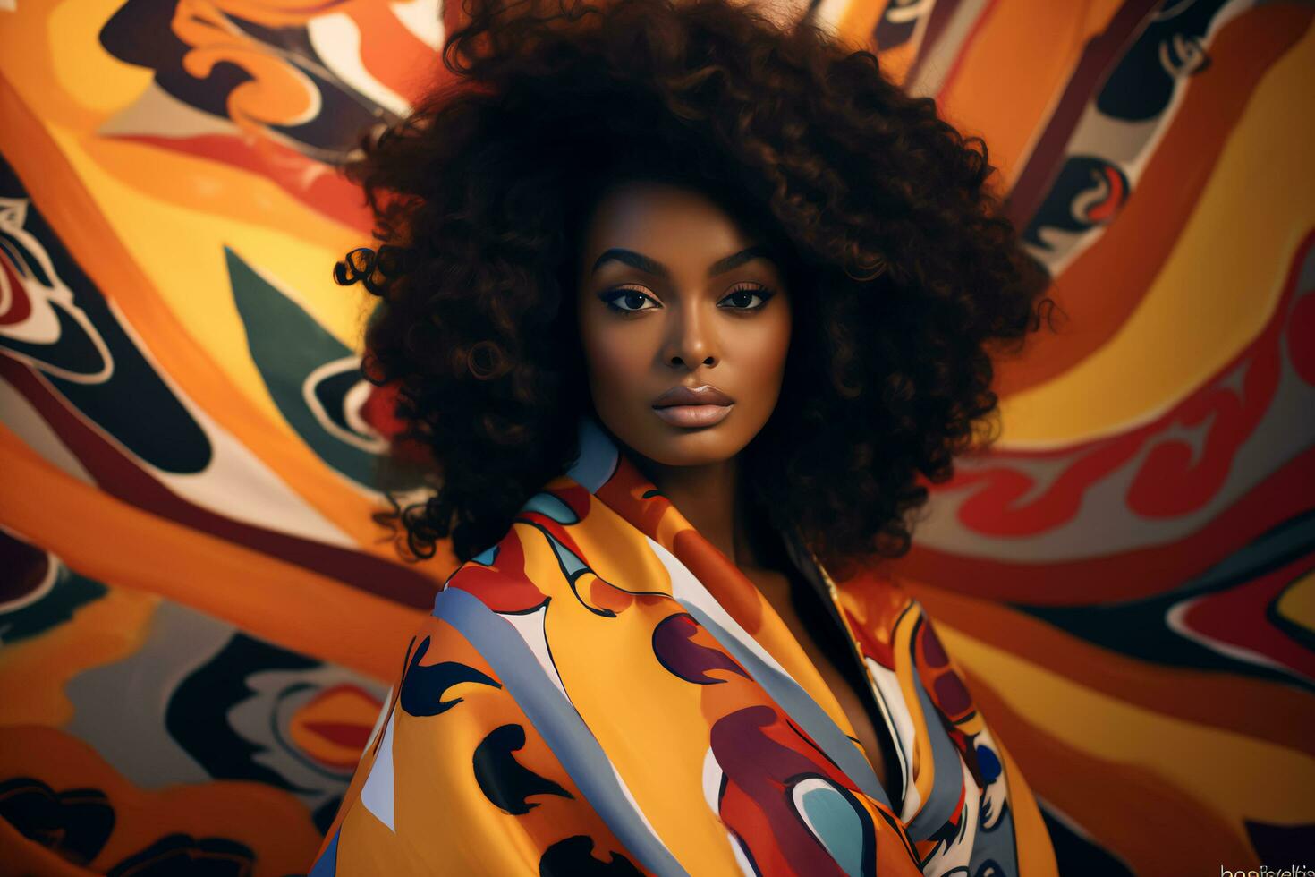 AI generated Chic Confidence Black Woman in Eye-Catching Afrocentric Jumpsuit Pose photo