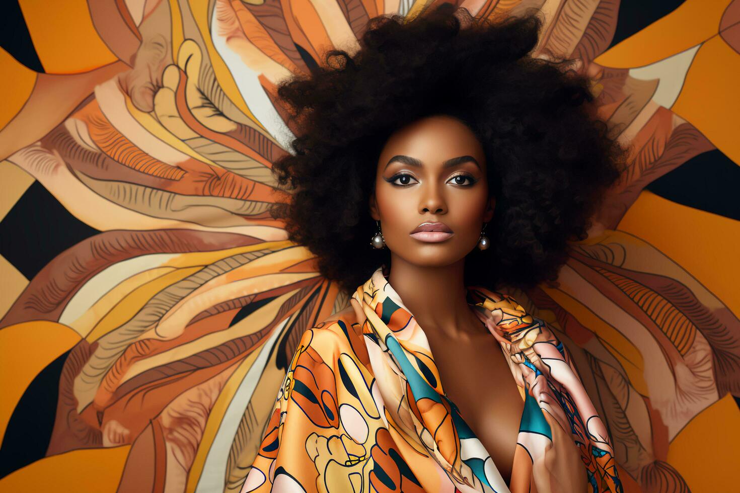 AI generated Chic Confidence Black Woman in Eye-Catching Afrocentric Jumpsuit Pose photo