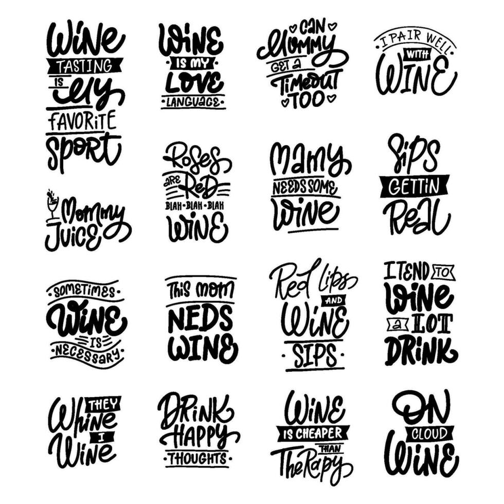 Hand-drawn lettering SET WINE - inscription for prints and posters, menu design, invitation and greeting cards vector