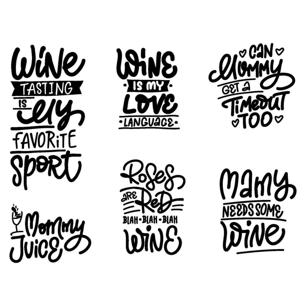 Hand-drawn lettering SET WINE - inscription for prints and posters, menu design, invitation and greeting cards vector