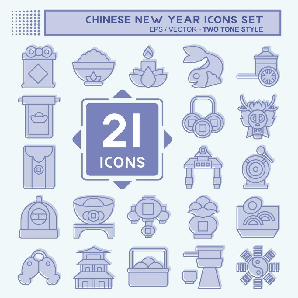icono conjunto chino nuevo año. relacionado a fiesta símbolo. dos tono estilo. sencillo diseño editable. sencillo ilustración vector