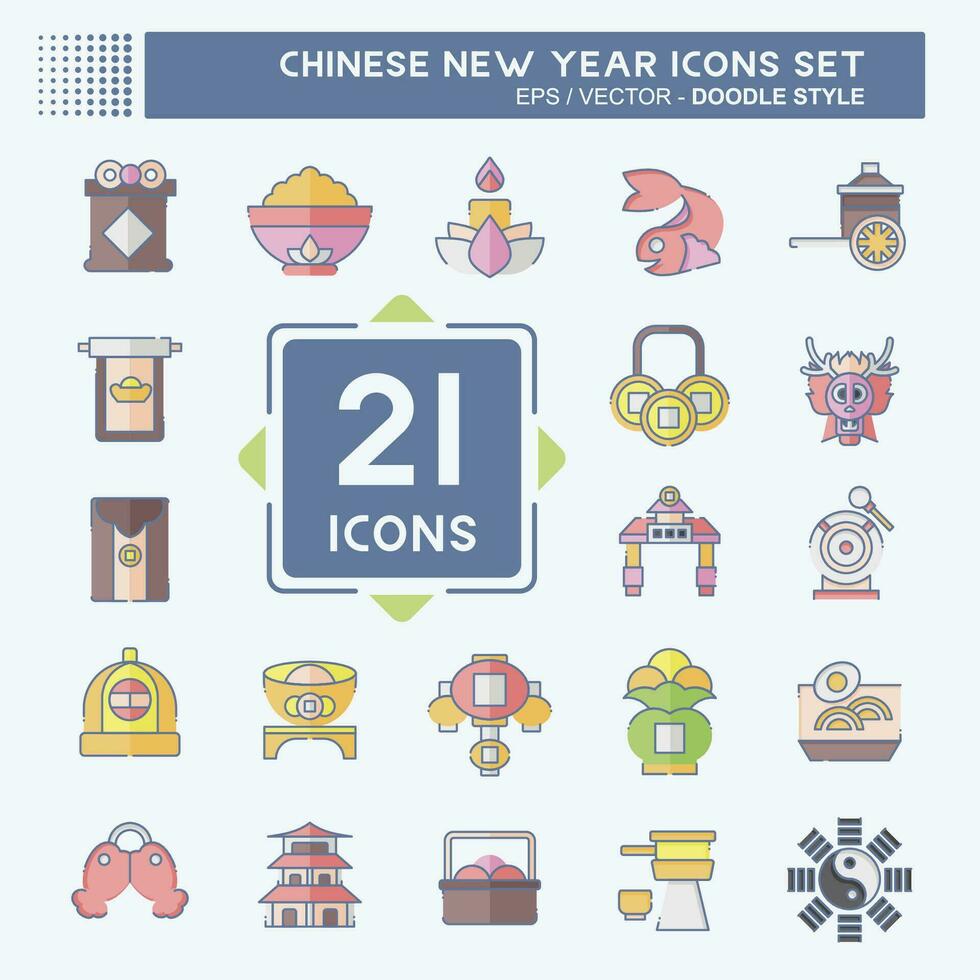 Icon Set Chinese New Year. related to Holiday symbol. doodle style. simple design editable. simple illustration vector