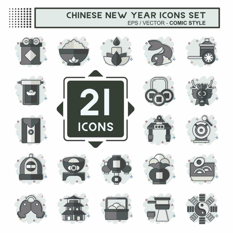Icon Set Chinese New Year. related to Holiday symbol. comic style. simple design editable. simple illustration vector