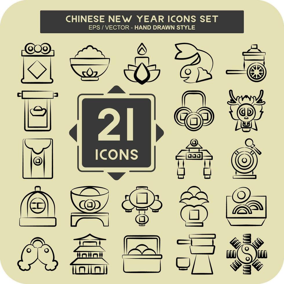 Icon Set Chinese New Year. related to Holiday symbol. hand drawn style. simple design editable. simple illustration vector