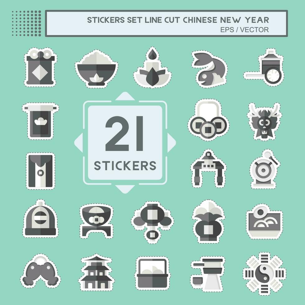 Sticker line cut Set Chinese New Year. related to Holiday symbol. simple design editable. simple illustration vector