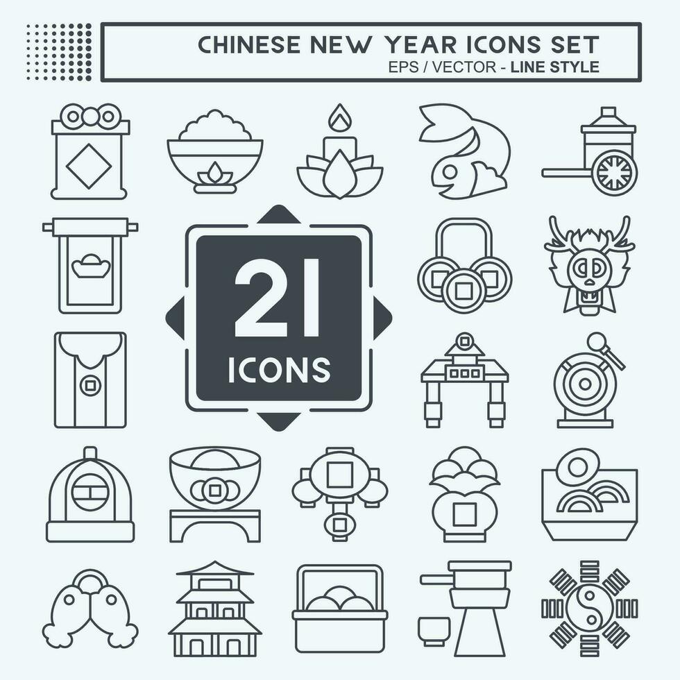 Icon Set Chinese New Year. related to Holiday symbol. line style. simple design editable. simple illustration vector