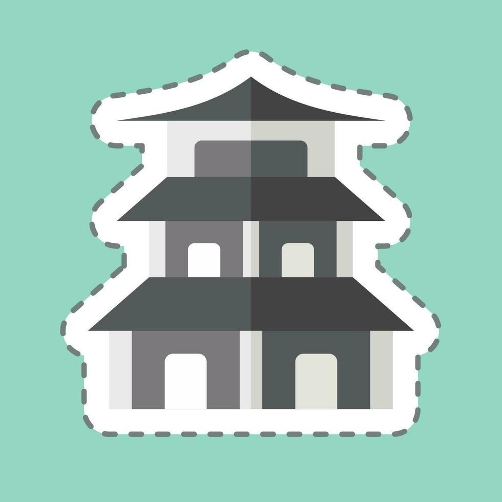 Sticker line cut Pagoda. related to Chinese New Year symbol. simple design editable. simple illustration vector