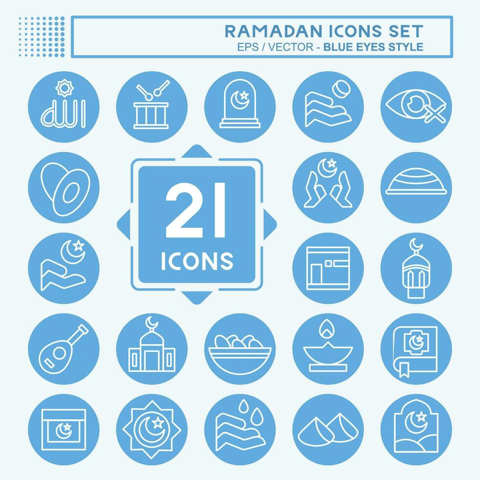 Icon Set islamic. related to islamic symbol. blue eyes style. simple design editable. simple illustration vector