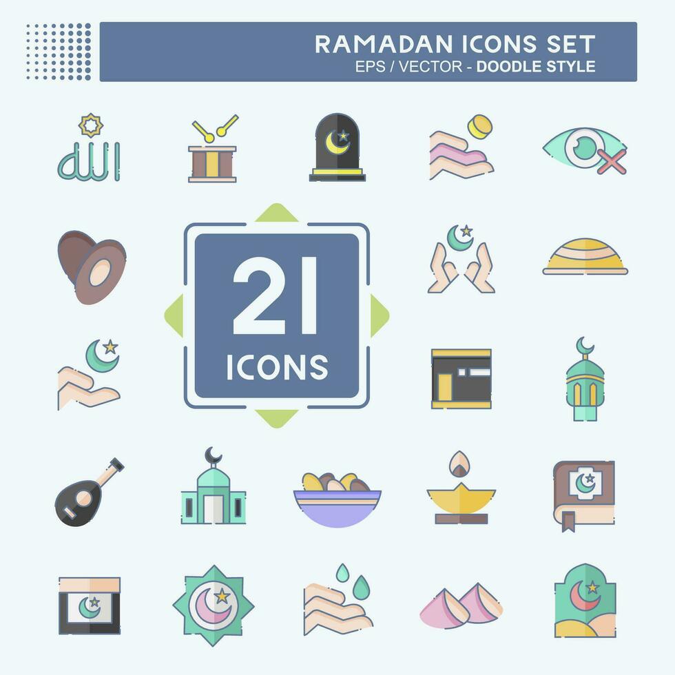 Icon Set islamic. related to islamic symbol. doodle style. simple design editable. simple illustration vector