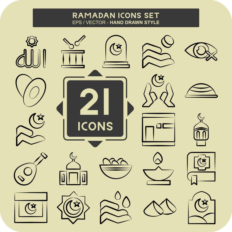 Icon Set islamic. related to islamic symbol. hand drawn style. simple design editable. simple illustration vector