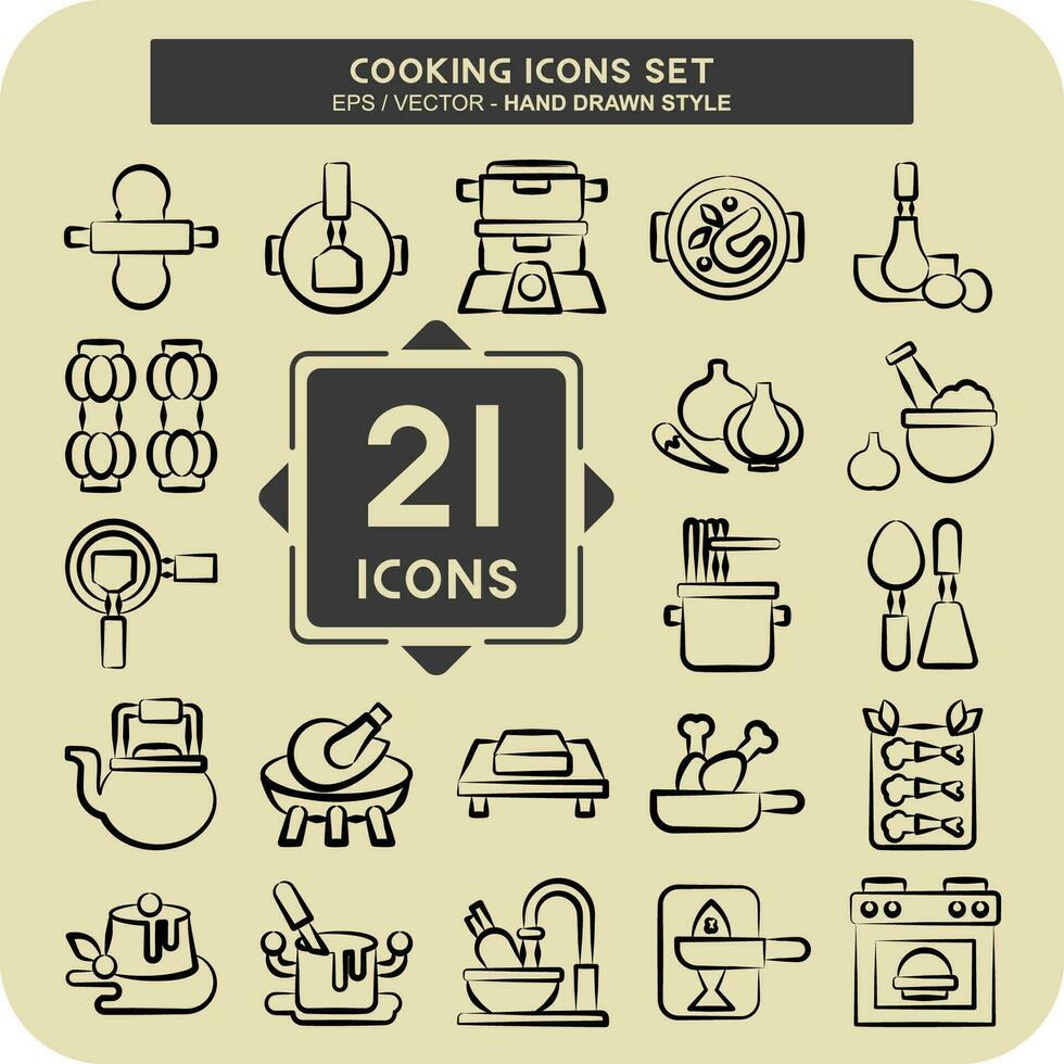 icono conjunto cocinando. relacionado a comida símbolo. mano dibujado estilo. sencillo diseño editable. sencillo ilustración vector