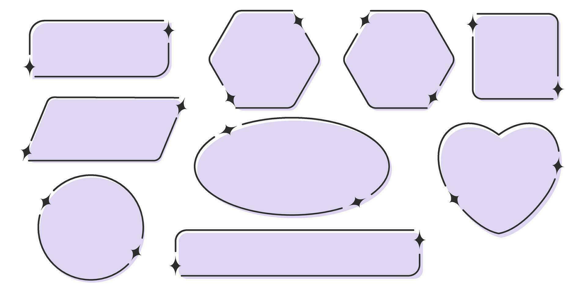 Set of frames for comments, headlines, quotes, chat, blog, notes. Purple background. Speech bubbles. Communication concept. vector