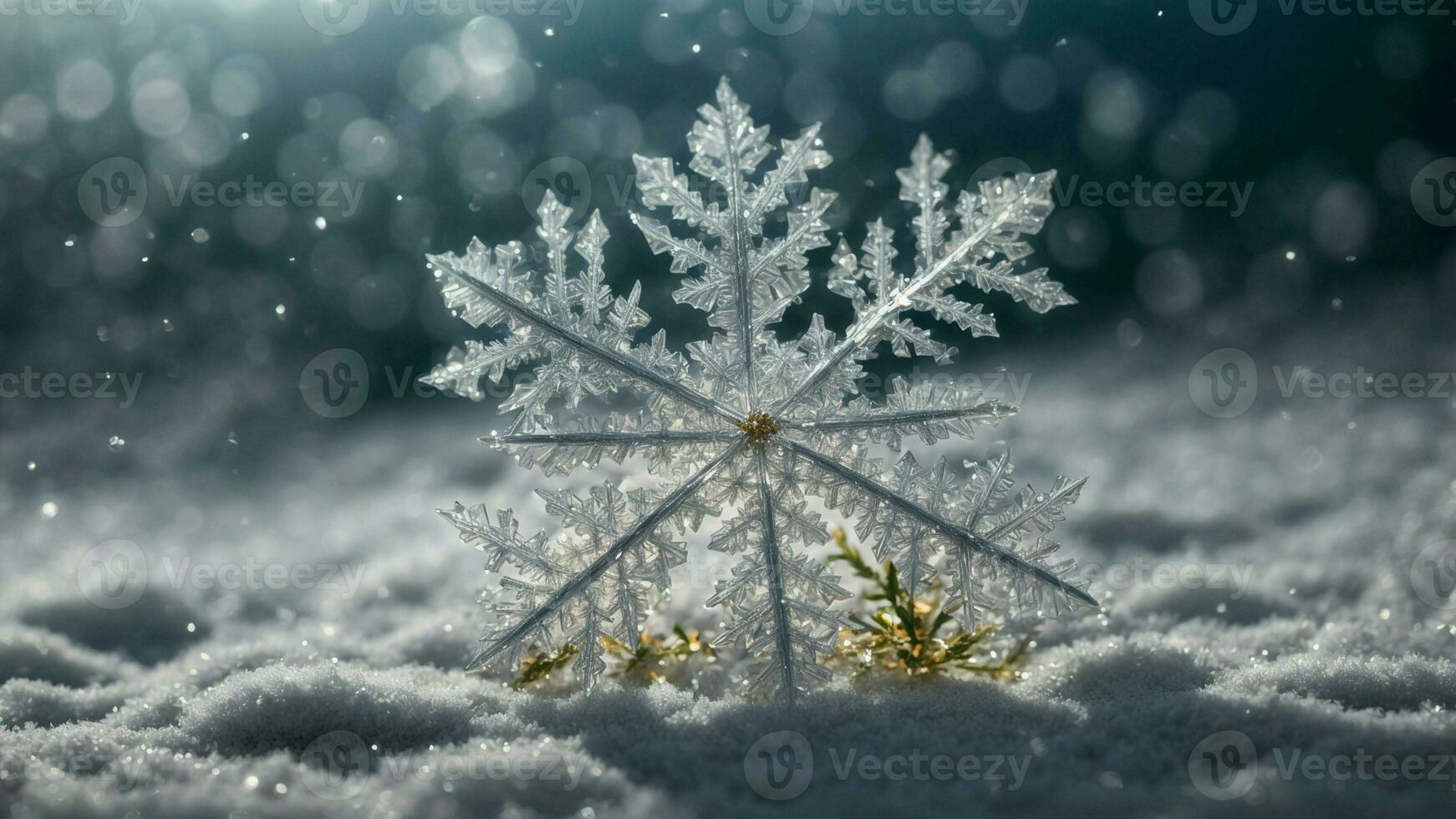 AI generated Explore the microscopic world of snowflakes, delving into the science behind their formation and the beauty of their individual designs. photo