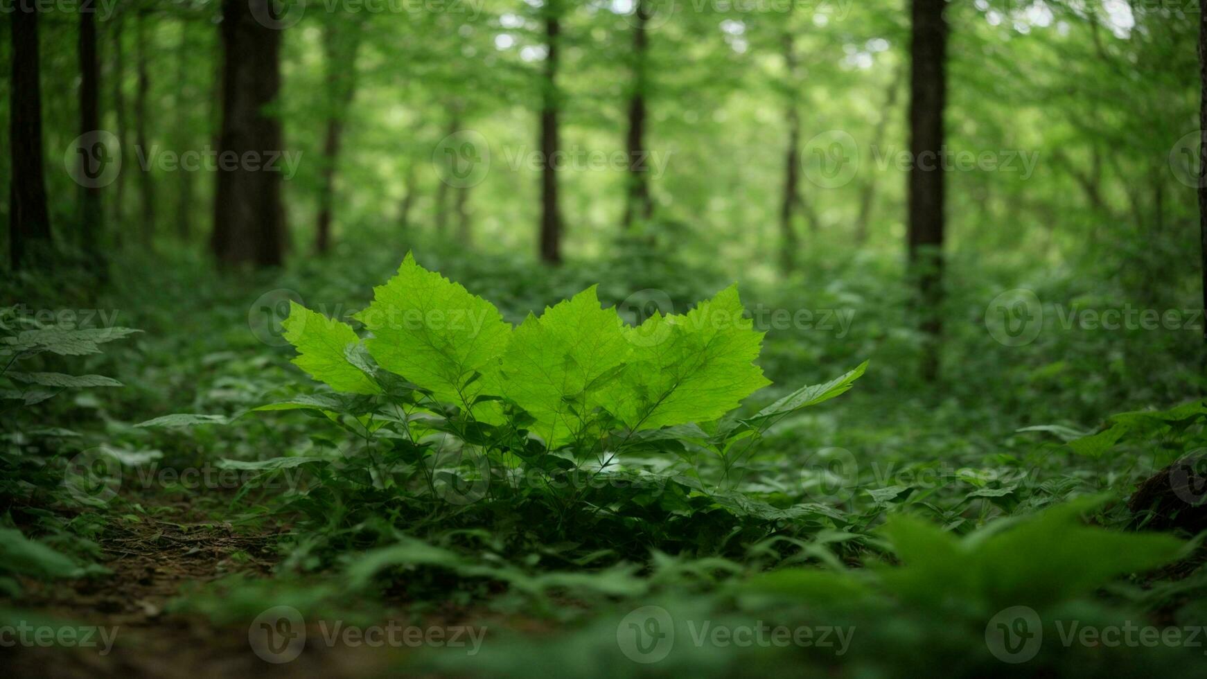 AI generated Investigate the role of chlorophyll in the leaves of deciduous trees and how it contributes to the mesmerizing green hues of the forest. photo