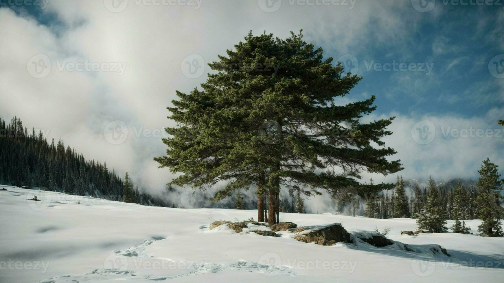 AI generated Explore the adaptation strategies of evergreen trees in harsh environments, such as high altitudes or extreme temperatures. photo