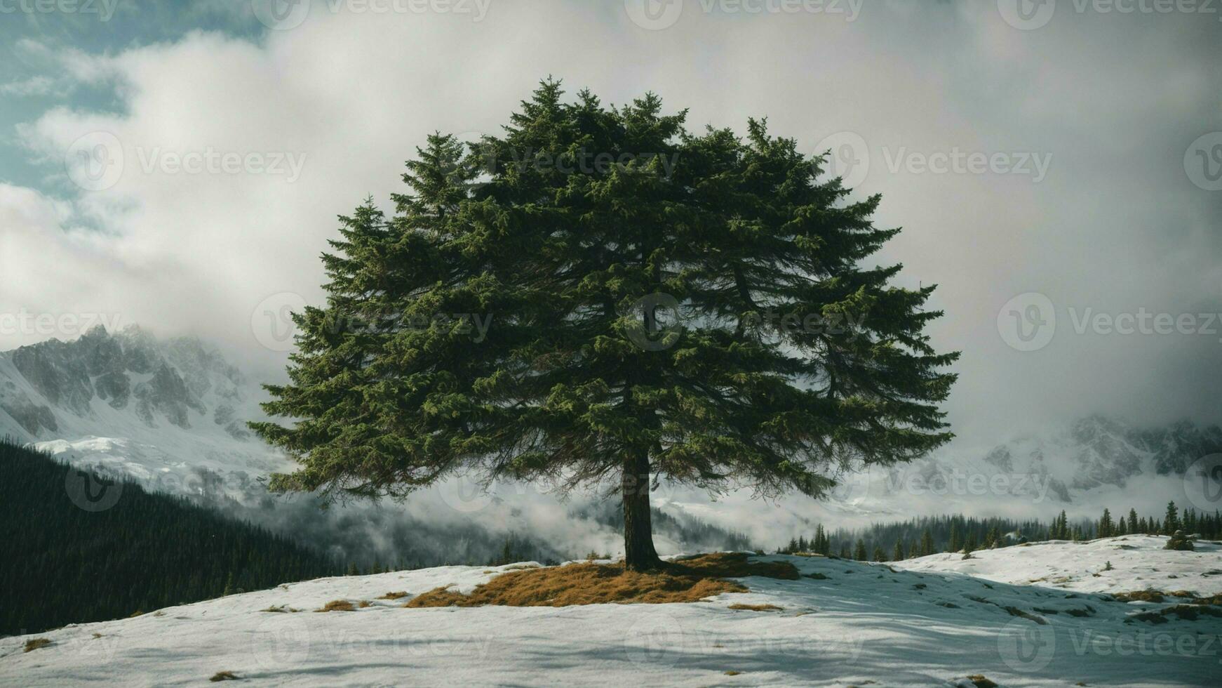 AI generated Explore the adaptation strategies of evergreen trees in harsh environments, such as high altitudes or extreme temperatures. photo