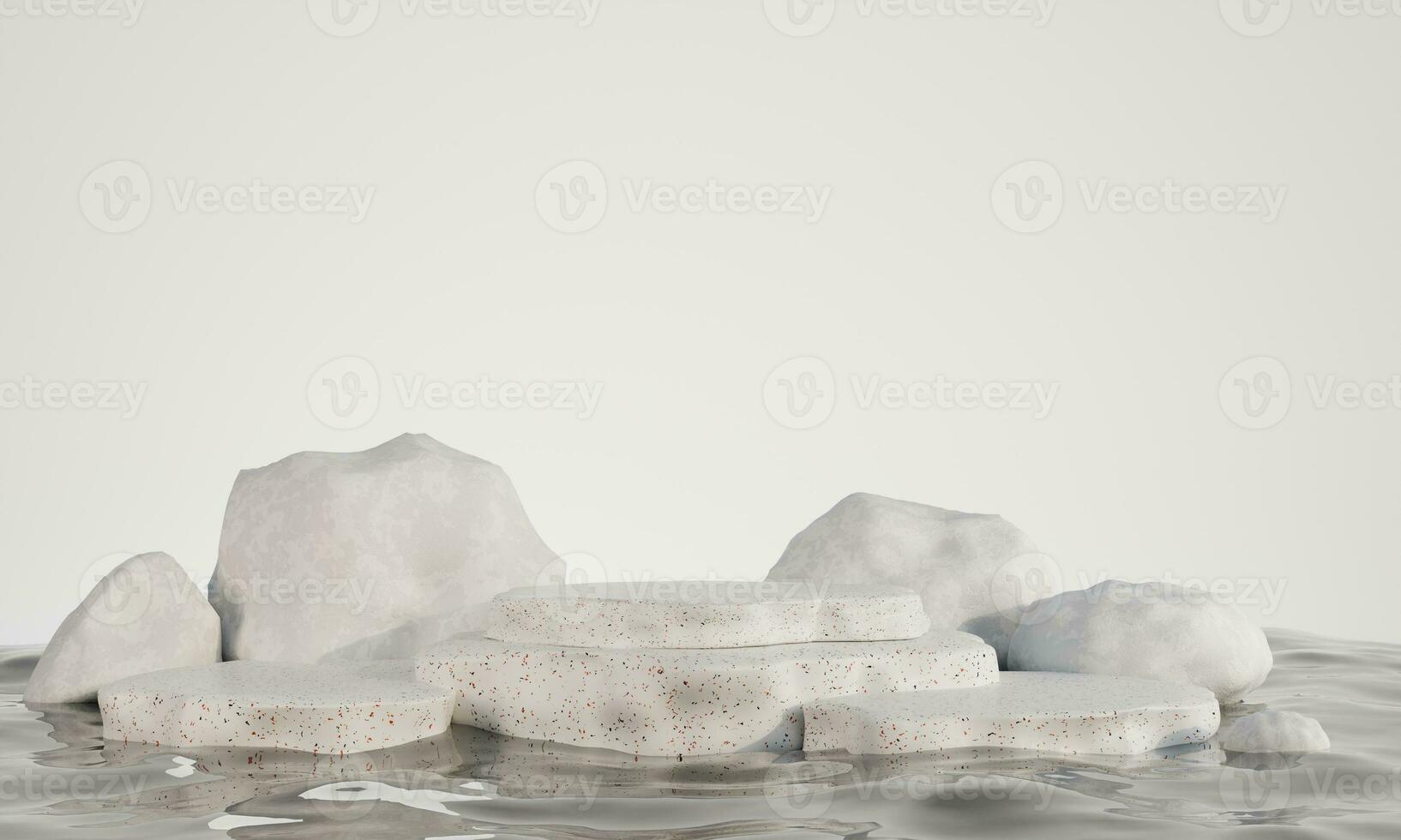 3d Rendering of white Marble Podium Display Stone For Present Product On  Water Wave Backgrounds Illustration photo