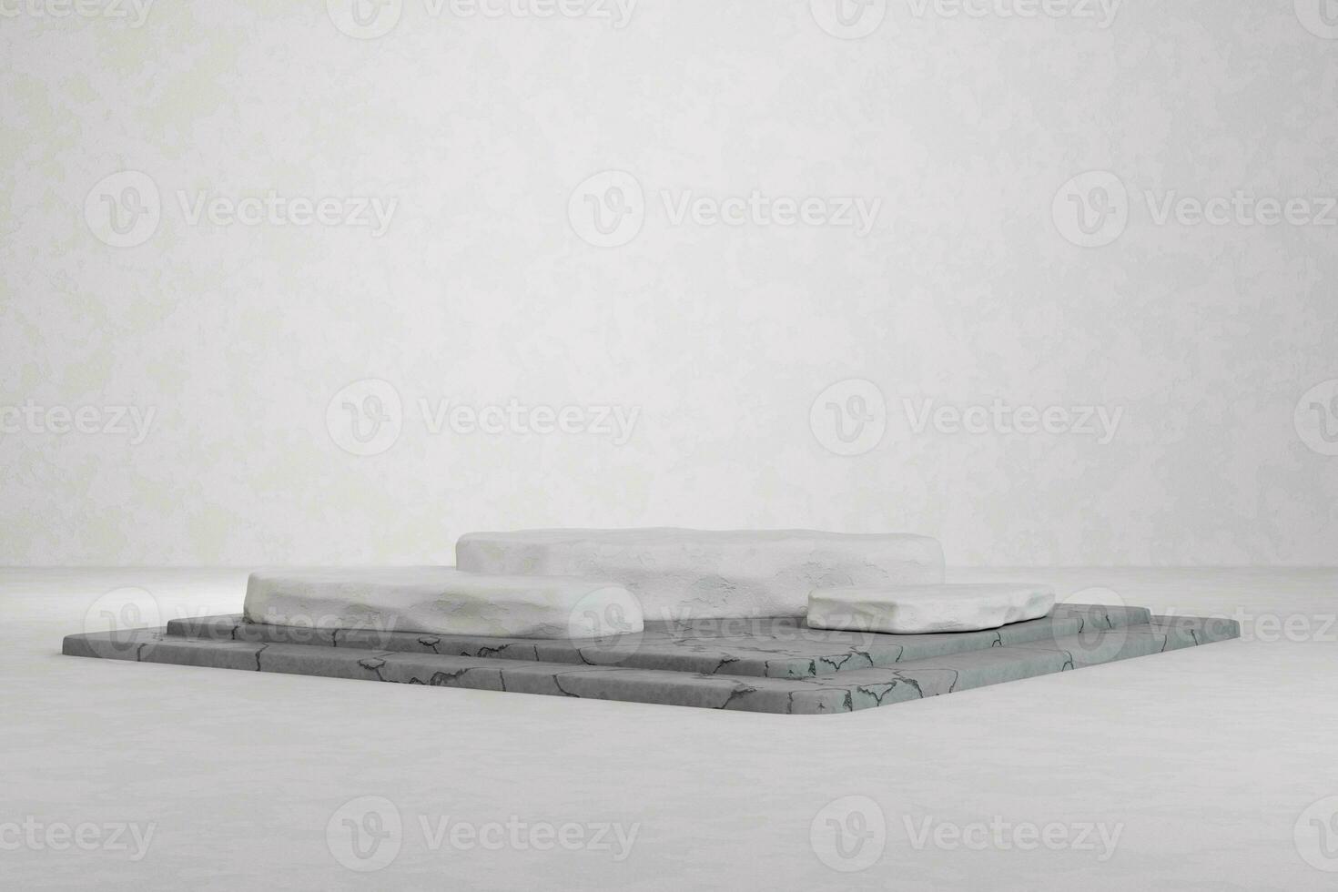 3d representación moderno Bosquejo paso Roca podio monitor hormigón piso antecedentes foto