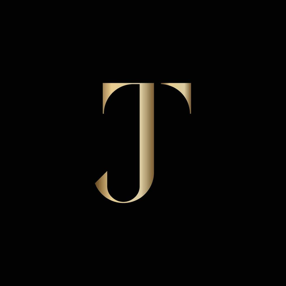 interconectado letra j y t en oro logo vector