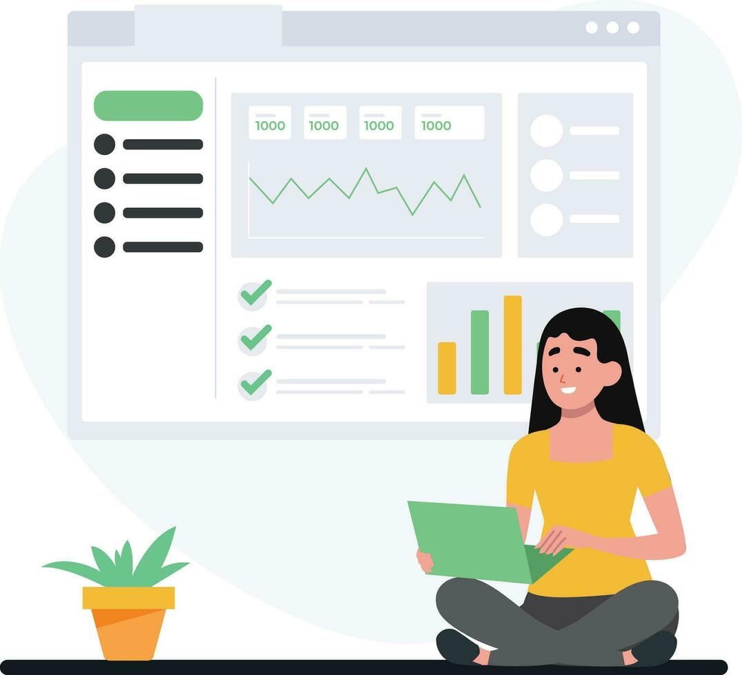 woman doing web analytics vector