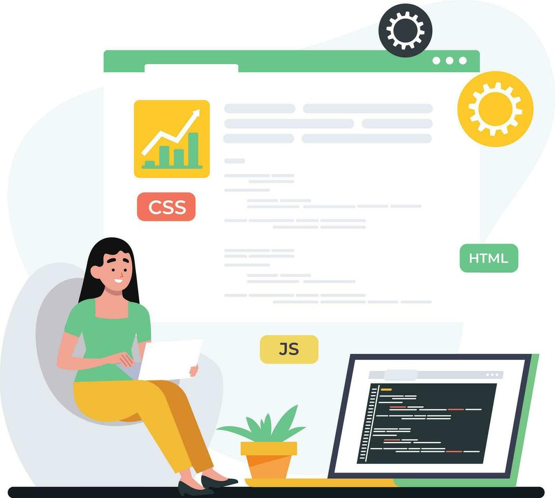 Woman developing website vector