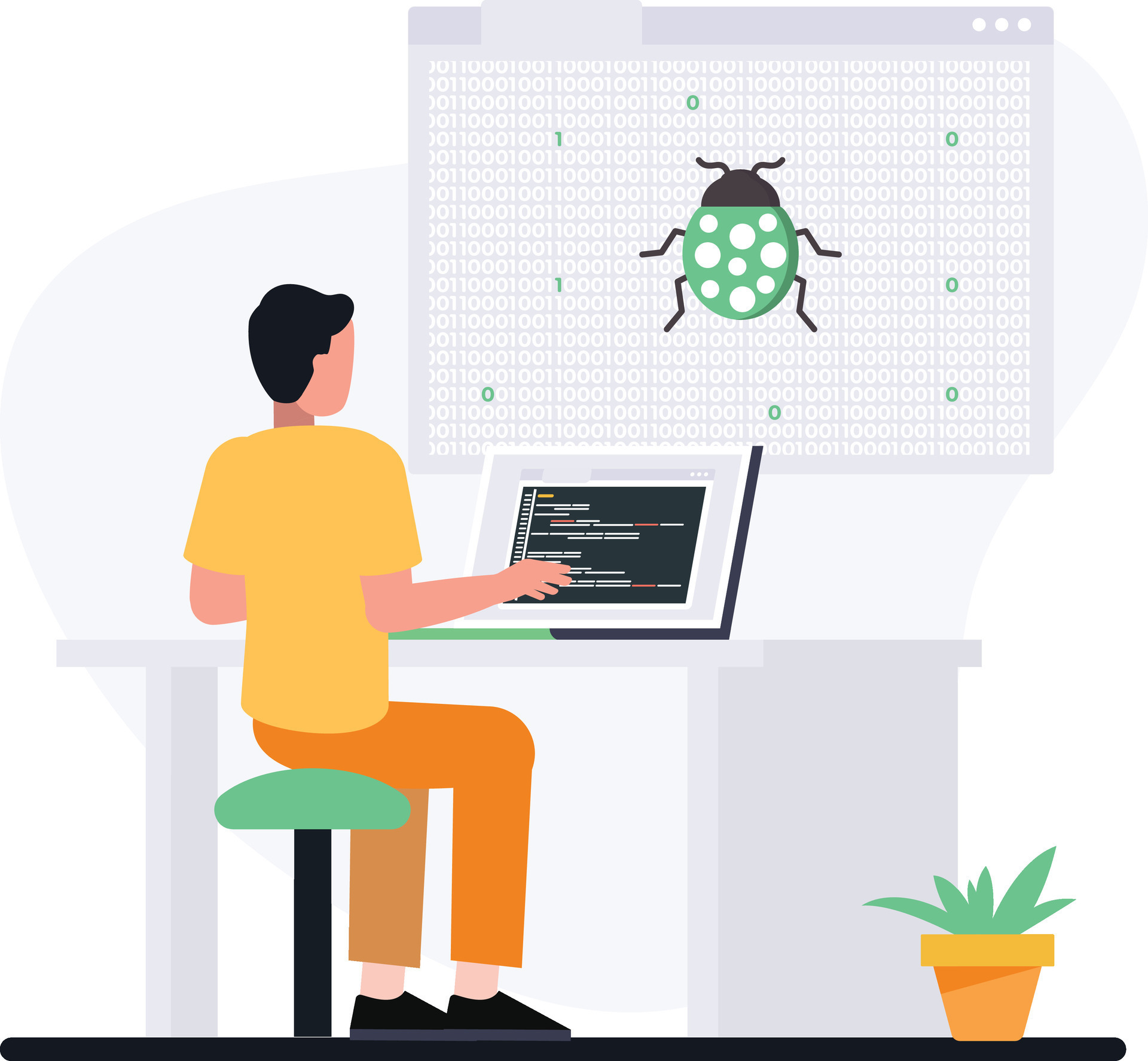 Man debugging with laptop 35444352 Vector Art at Vecteezy