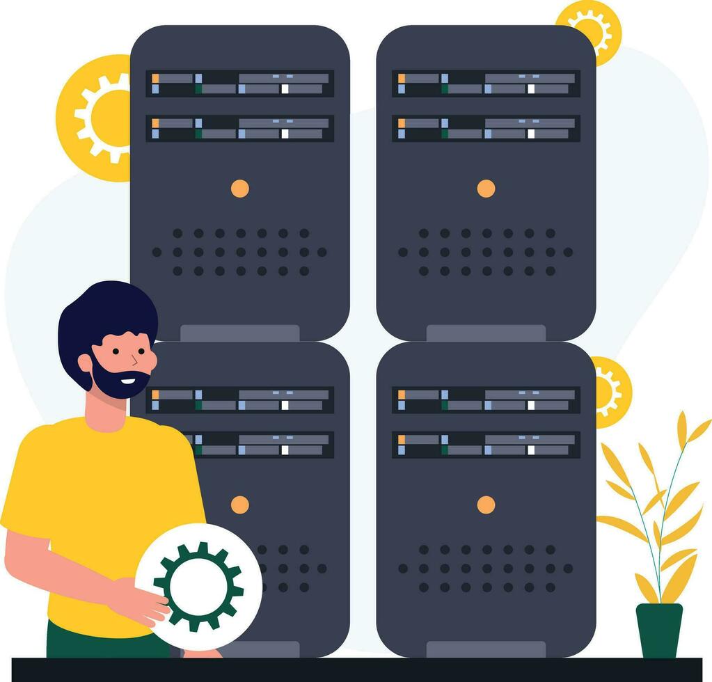 People working on server vector