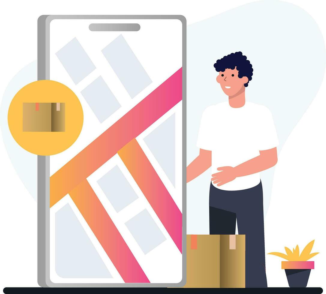 man with a map in the phone vector