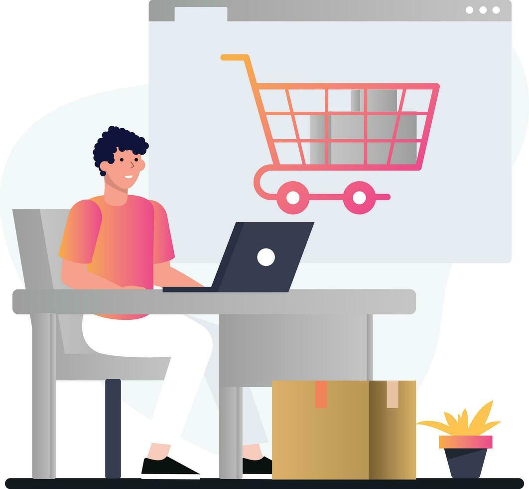 Man online purchasing vector