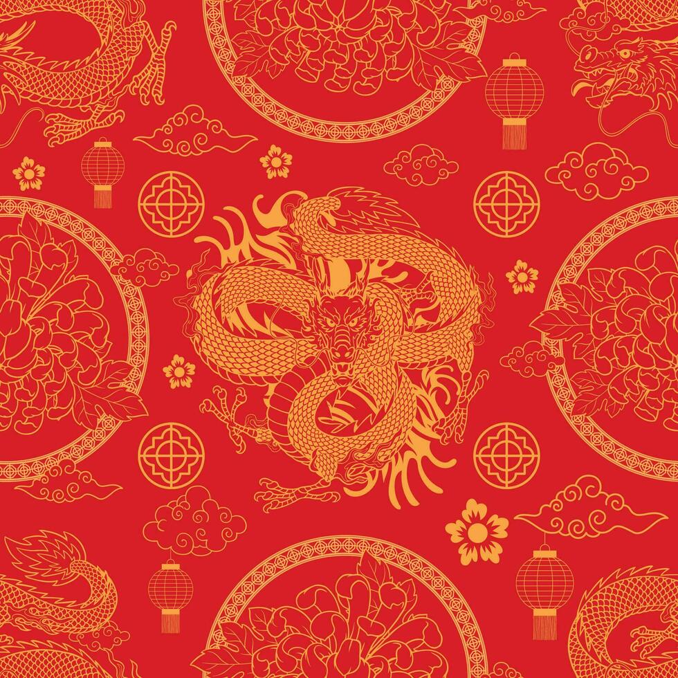 Chinese Dragon Seamless Pattern with Asian Element vector