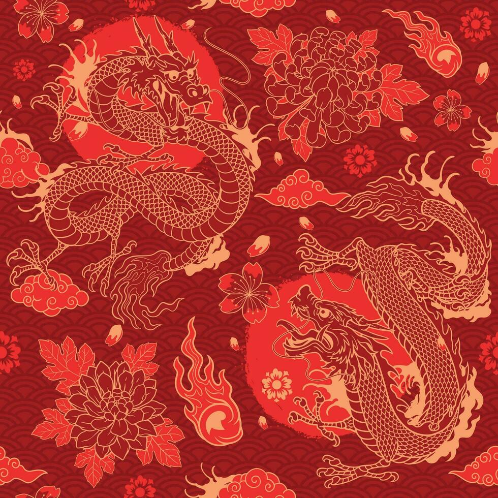 Oriental Dragon Seamless Pattern with Asian Element vector