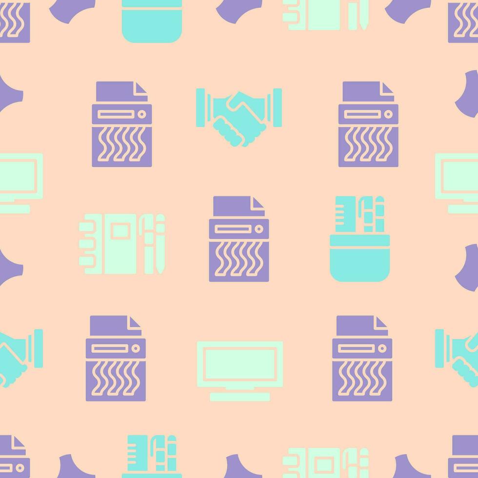 Vector pattern background office icons flat color.seamless motif icon office