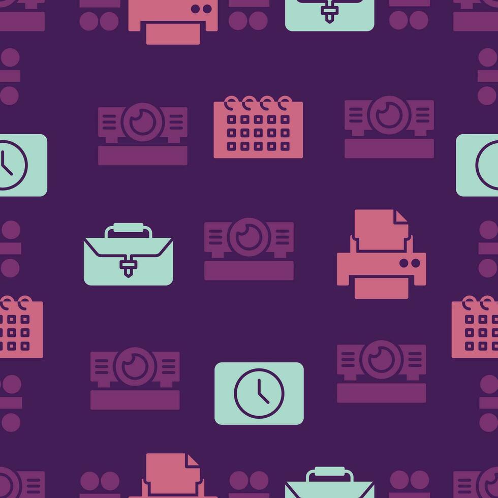 Vector pattern background office icons flat color.seamless motif icon office